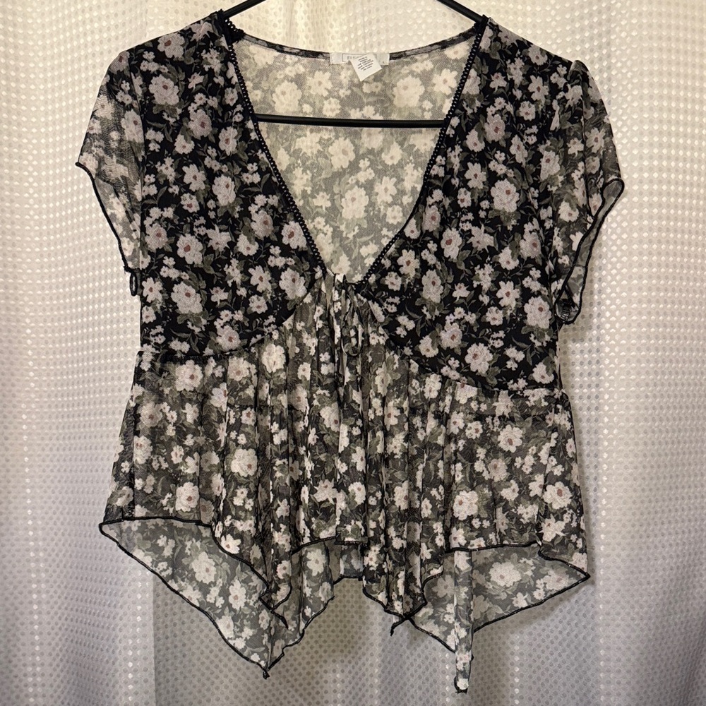 Floral Black and White Sheer Women's Top